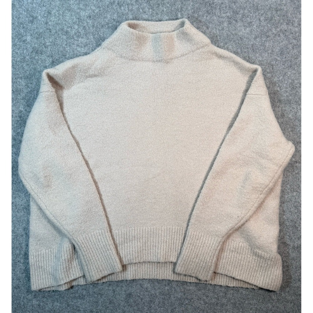 Cable‎ Stitch Womens Oversized Mock Neck Sweater Beige Knit Pullover Small